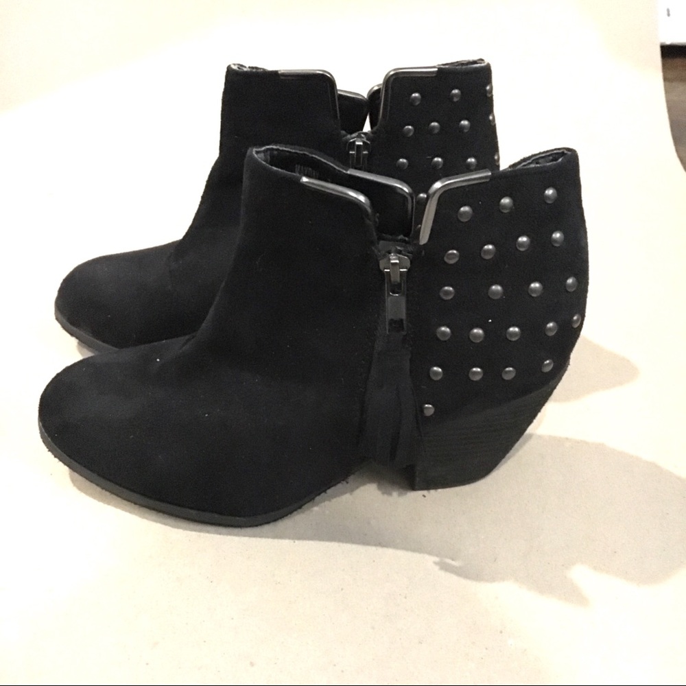 Black studded faux suede booties (size 7)